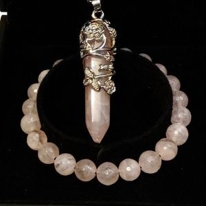 Rose Quartz Natural Handmade Stone Bracelet Set
